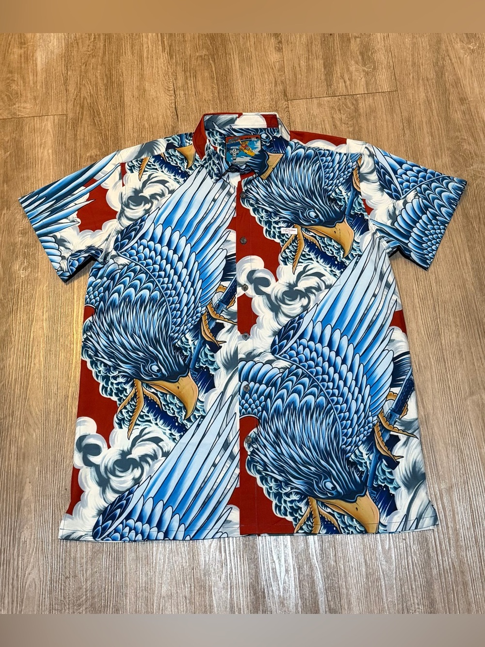 Retro Rifle The Dogtown Hawaiian Eagle Print Men’s Button Down Shirt size XL